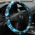 Cute Camo Auto Steering Wheel Wrap PU Leather 15 Inch 38CM - Blue