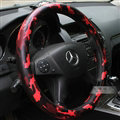 Cute Camo Auto Steering Wheel Wrap PU Leather 15 Inch 38CM - Red