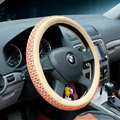 Discount Car Steering Wheel Wrap Ice Silk PU Leather 15 Inch 38CM - Beige Brown