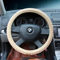 Discount Car Steering Wheel Wrap Ice Silk PU Leather 15 Inch 38CM - Beige