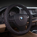 Elegant Car Steering Wheel Covers Ice Silk PU Leather 15 Inch 38CM - Black