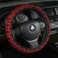 Exquisite Beaded Car Steering Wheel Cover Ice Silk 15 Inch 38CM - Red