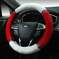 Exquisite Diamond Auto Steering Wheel Wrap Velvet 15 Inch 38CM - White Red