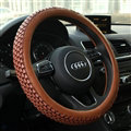 Exquisite Knitting Car Steering Wheel Covers Sheepskin Leather 15 Inch 38CM - Brown