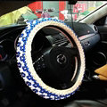 Fashion Beaded Car Steering Wheel Cover Ice Silk 15 Inch 38CM - Blue