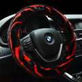 Fashion Cow Print Car Steering Wheel Wrap Velvet 15 Inch 38CM - Black Red