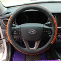Fashion Knitting Auto Steering Wheel Wrap Genuine Leather 15 Inch 38CM - Black Orange
