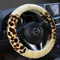Fluffy Leopard Print Car Steering Wheel Wrap Velvet 15 Inch 38CM - Beige