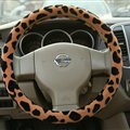 Free Leopard Print Auto Steering Wheel Covers Velvet 15 Inch 38CM - Brown