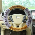 Free Leopard Print Auto Steering Wheel Wrap Velvet 15 Inch 38CM - Grey