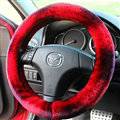 Free Leopard Print Car Steering Wheel Covers Velvet 14 Inch 36CM - Red