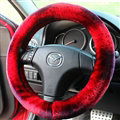 Free Leopard Print Car Steering Wheel Covers Velvet 15 Inch 38CM - Red