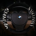 Fringe Zebra Print Car Steering Wheel Wrap Velvet 15 Inch 38CM - Black White