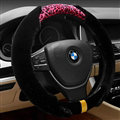Fun Leopard Print Car Steering Wheel Wrap Velvet 15 Inch 38CM - Black Red