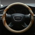 Funky Car Steering Wheel Covers Genuine Leather 15 Inch 38CM - Beige Brown