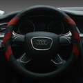 Funky Car Steering Wheel Covers Genuine Leather 15 Inch 38CM - Black Red