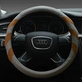 Funky Car Steering Wheel Covers Genuine Leather 15 Inch 38CM - Grey Brown
