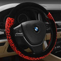 Funky Leopard Print Car Steering Wheel Wrap Velvet 15 Inch 38CM - Red