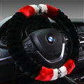 Fuzzy Leopard Print Auto Steering Wheel Wrap Velvet 15 Inch 38CM - Black Red