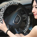 Good Leopard Print Auto Steering Wheel Wrap Velvet 15 Inch 38CM - Black