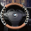 Lovely Leopard Print Auto Steering Wheel Wrap Velvet 15 Inch 38CM - Beige