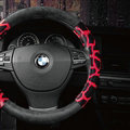 Lovely Leopard Print Auto Steering Wheel Wrap Velvet 15 Inch 38CM - Red