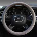 Lozenge Pattern Car Steering Wheel Covers Sheepskin Leather 15 Inch 38CM - Grey