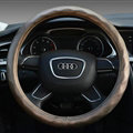Lozenge Pattern Car Steering Wheel Covers Sheepskin Leather 15 Inch 38CM - Silver
