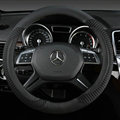 Luxury Auto Steering Wheel Wrap Sheepskin Leather 15 Inch 38CM - Black