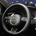 Luxury Car Steering Wheel Wrap Cow Genuine Leather 15 Inch 38CM - Black
