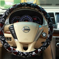 Personalized Flower Auto Steering Wheel Wrap Velvet 15 Inch 38CM - Black Red