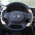 Pretty Car Steering Wheel Covers Sheepskin Leather 15 Inch 38CM - Black Beige