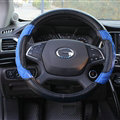 Pretty Car Steering Wheel Covers Sheepskin Leather 15 Inch 38CM - Black Blue