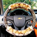 Pretty Leopard Print Car Steering Wheel Wrap Velvet 15 Inch 38CM - Beige