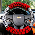 Pretty Leopard Print Car Steering Wheel Wrap Velvet 15 Inch 38CM - Red