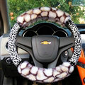 Pretty Leopard Print Car Steering Wheel Wrap Velvet 15 Inch 38CM - White