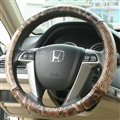 Snake Print Auto Steering Wheel Covers Crocodile Leather 15 Inch 38CM - Brown
