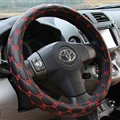 Unique Figure Car Steering Wheel Covers Sheepskin Leather 15 Inch 38CM - Black Red
