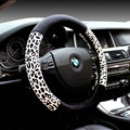 Unique Leopard Print Car Steering Wheel Covers Velvet 15 Inch 38CM - Black White