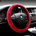 Unique Leopard Print Car Steering Wheel Covers Velvet 15 Inch 38CM - Red