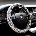 Unique Leopard Print Car Steering Wheel Covers Velvet 15 Inch 38CM - White