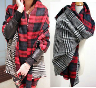 Classic Unisex Scarf Plaid Cashmere Warm Pashmina Solid Scarves Wraps 180*80CM - Black