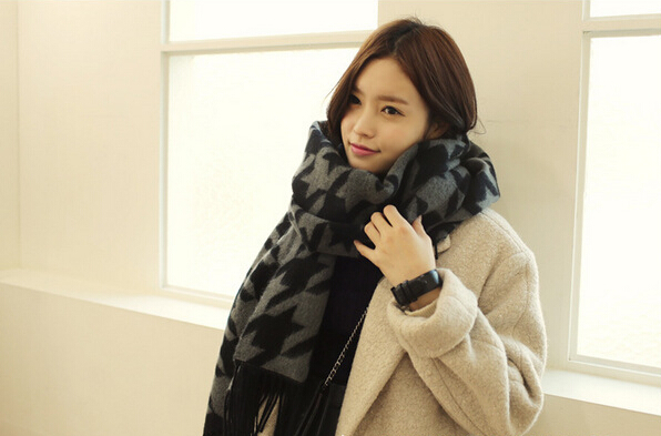 Classic Unisex Scarf Plaid Cashmere Warm Winter Solid Scarves Wraps 180*90CM - Black