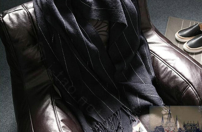 Classic Unisex Scarf Shawl Winter Warm Cashmere Solid Panties 200*60CM - Black