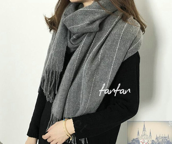 Classic Unisex Scarf Shawl Winter Warm Cashmere Solid Panties 200*60CM - Grey
