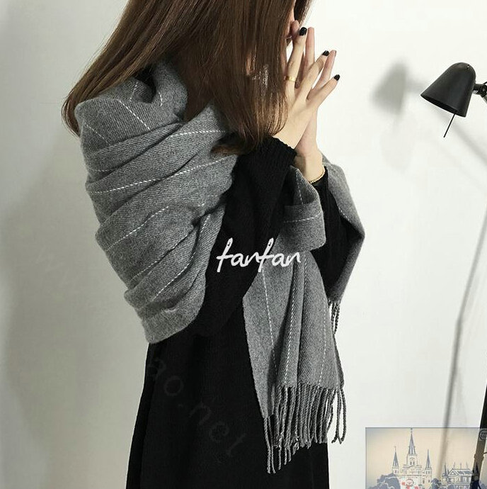 Classic Unisex Scarf Shawl Winter Warm Cashmere Solid Panties 200*60CM - Grey