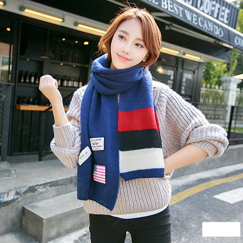 Classic Unisex Scarf Striped Cashmere Warm Winter Solid Scarves Wraps 200*35CM - Blue