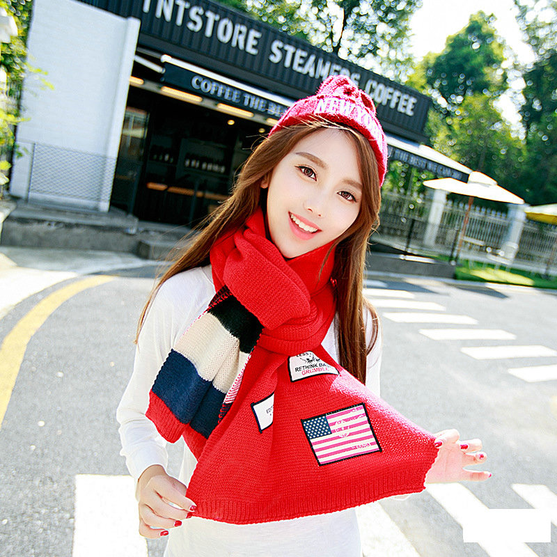 Classic Unisex Scarf Striped Cashmere Warm Winter Solid Scarves Wraps 200*35CM - Red