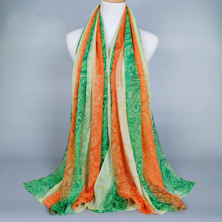 Colorful Chiffon Scarf Shawls Winter Women Print Floral Solid Scarves 180*90CM - Green