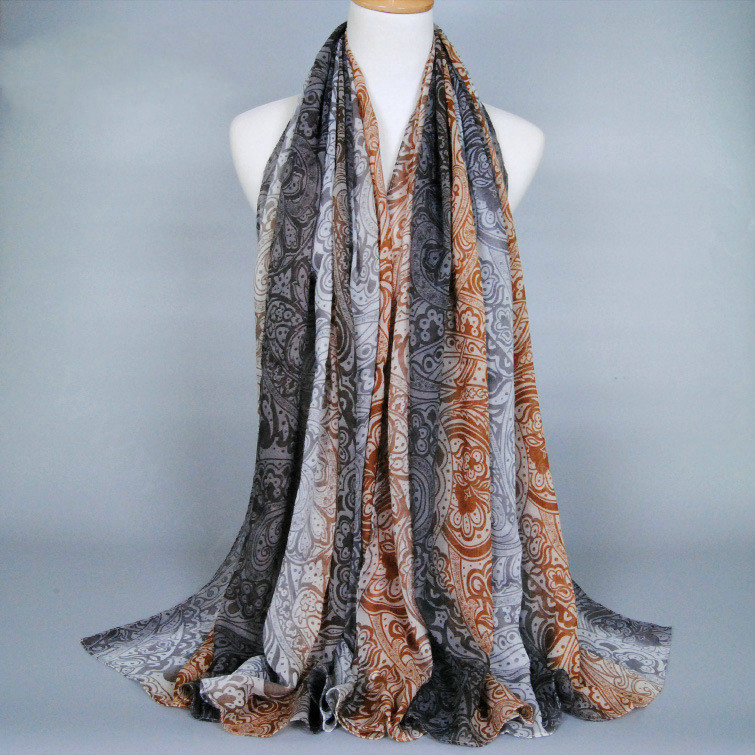 Colorful Chiffon Scarf Shawls Winter Women Print Floral Solid Scarves 180*90CM - Grey